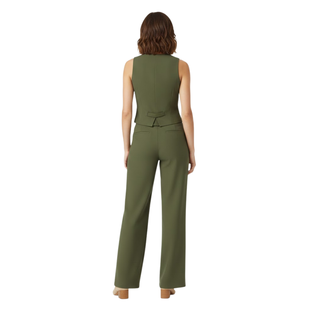 Womens sleeveless V-neck waistcoat and high waist wide leg trouser two piece set