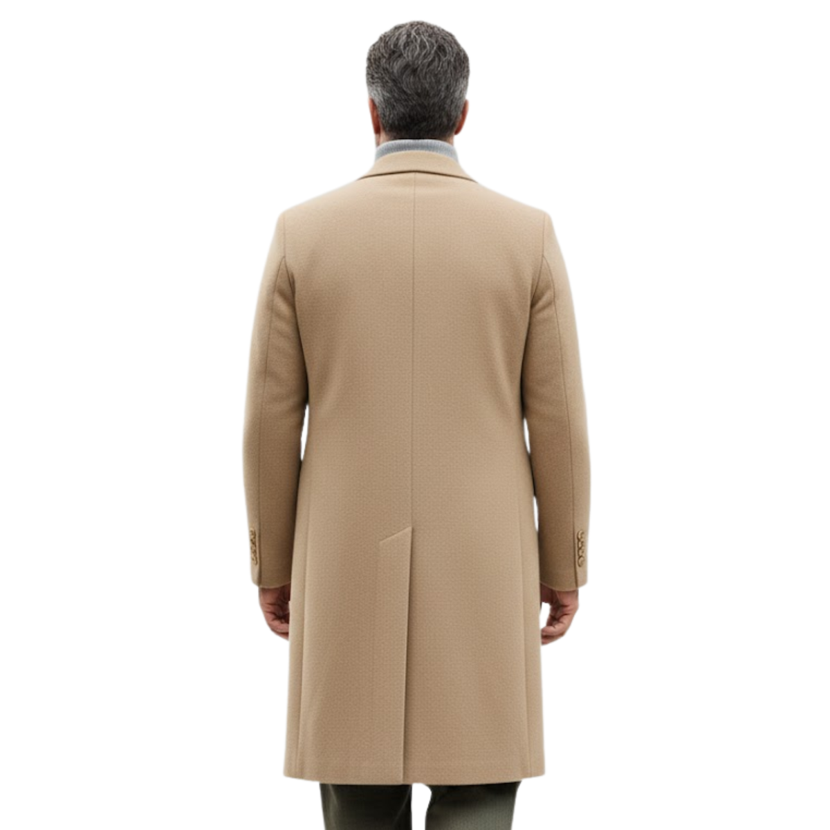 Men's mid-length wool blend single-breasted slim fit overcoat with turn-down collar