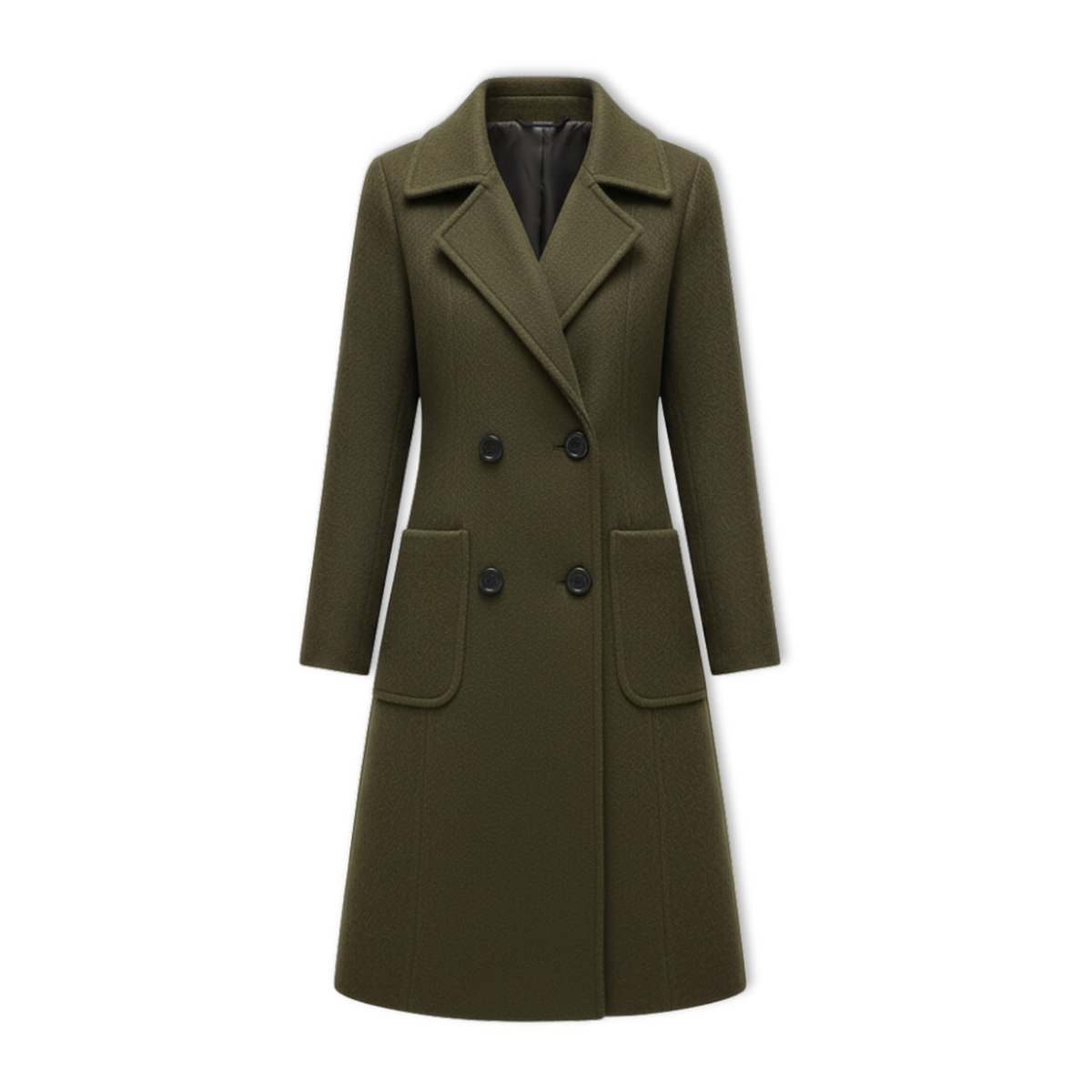 Women's long double breasted woolen coat with turn-down collar in a slim-fit silhouette