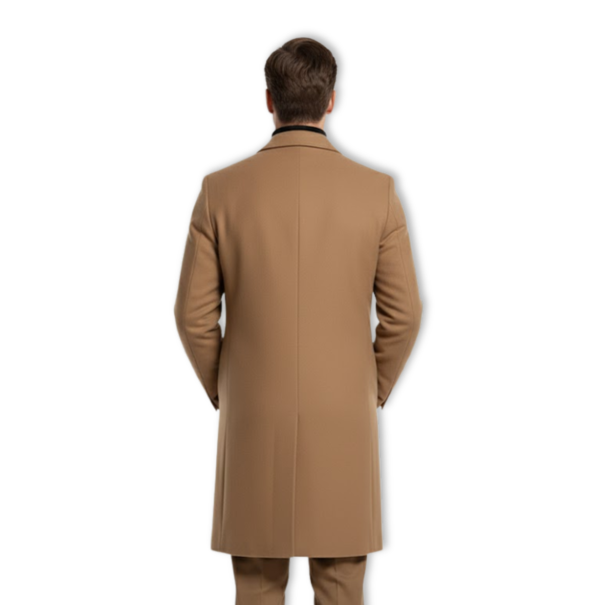 Men's long slim wool-blend windbreaker coat in a solid color