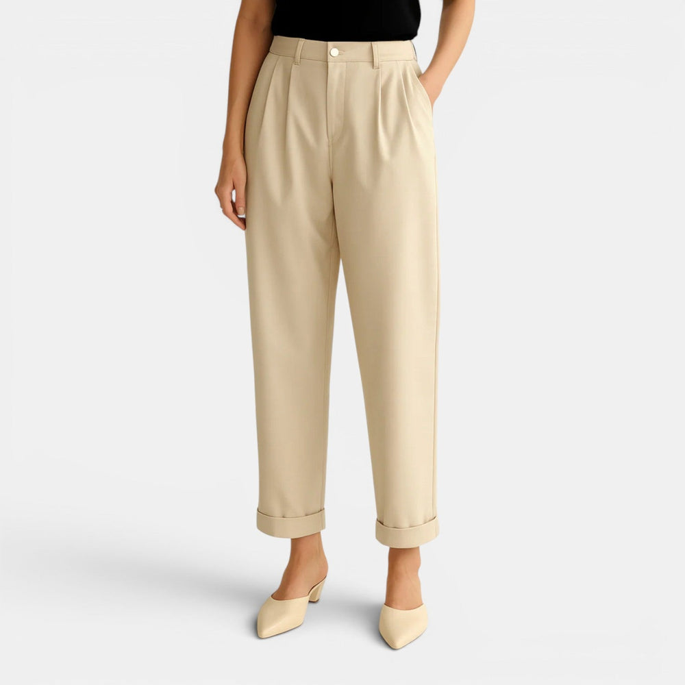 Women's high waist linen pants in white with a relaxed high-rise fit