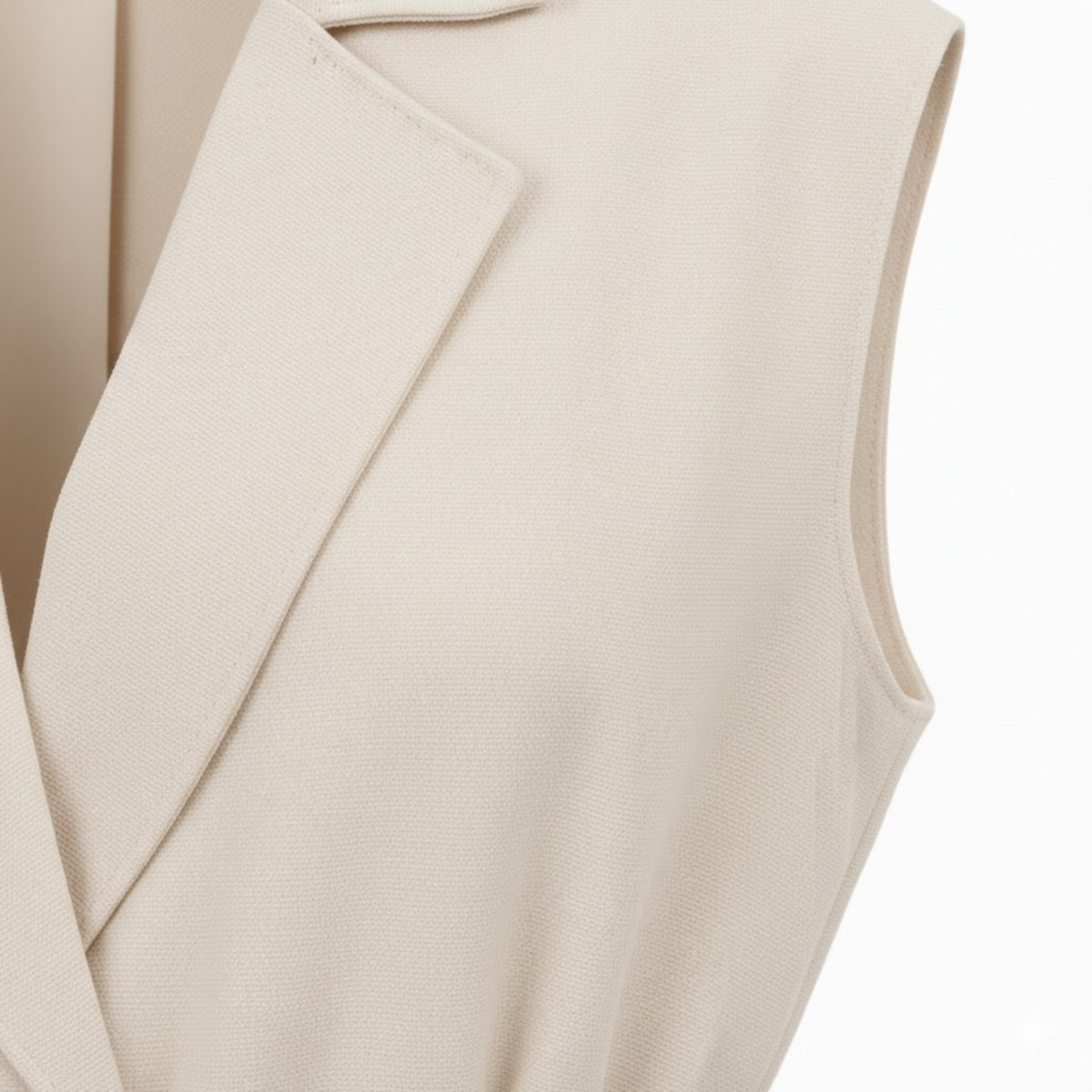 Sleeveless vest and wide-leg pants set with turn-down collar and tie waist belt