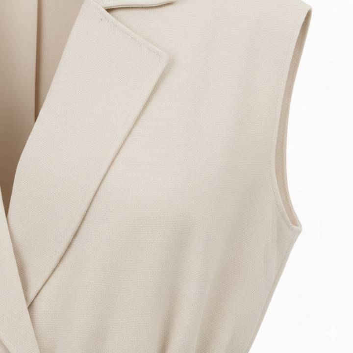 Sleeveless vest and wide-leg pants set with turn-down collar and tie waist belt