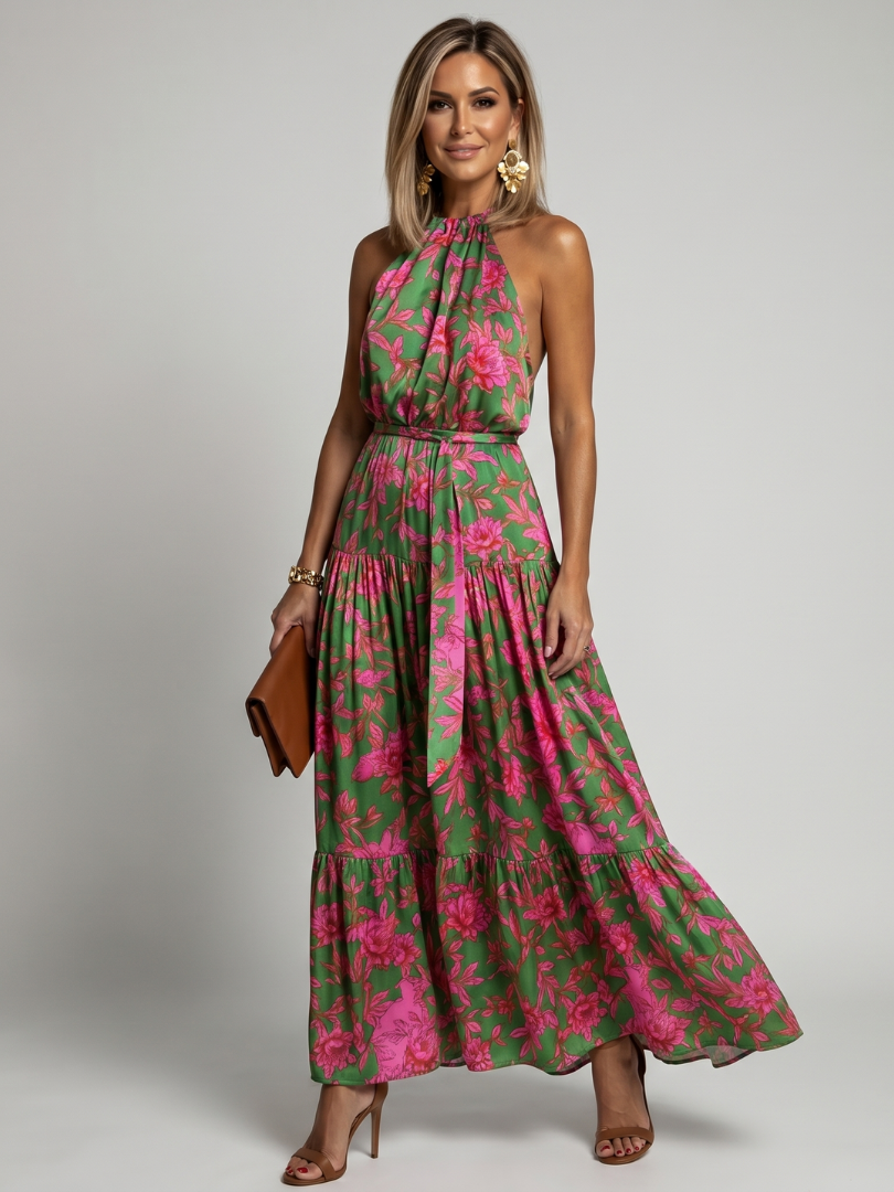 Rowen | Vestito Midi con Collo Halter Drappeggiato