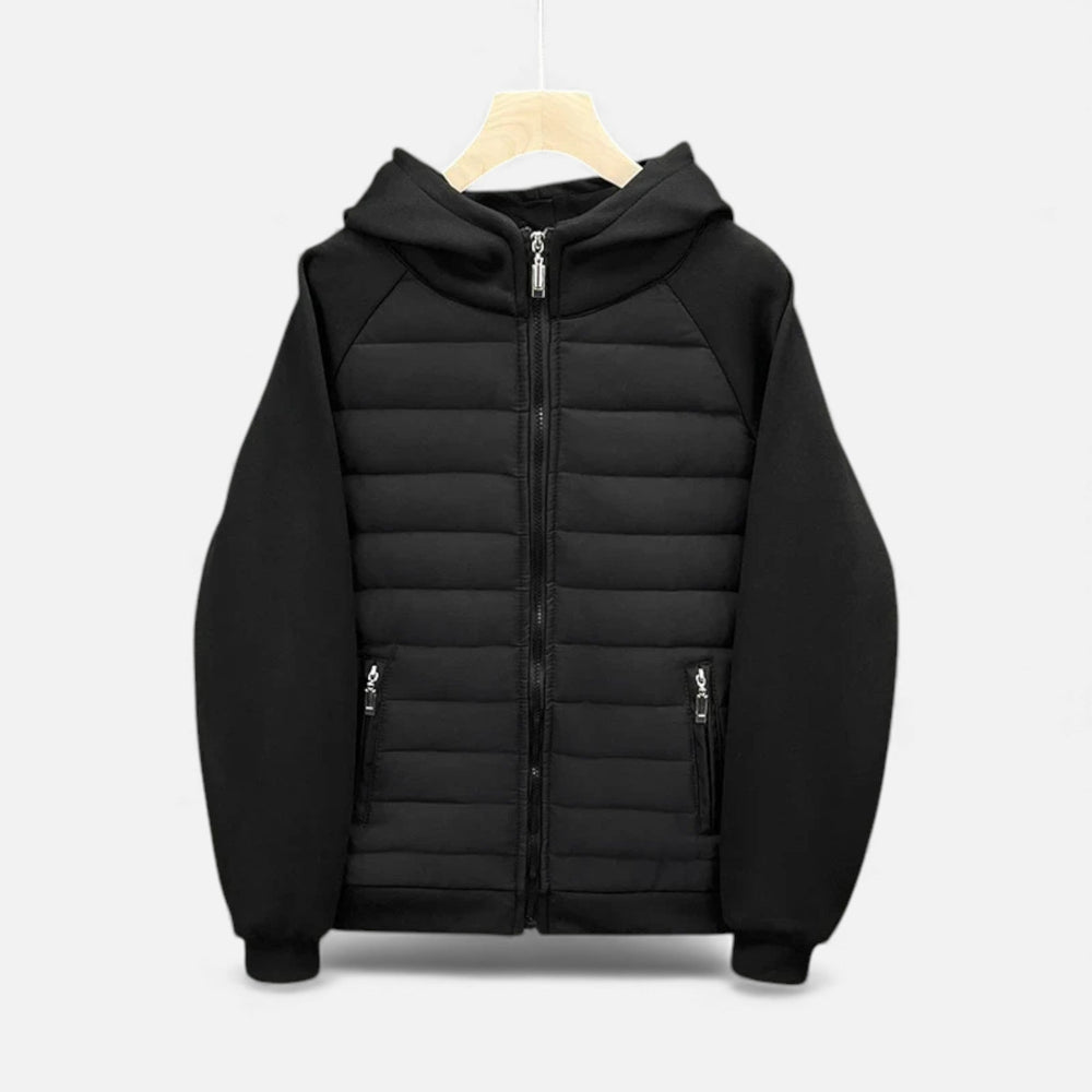 Men's hooded cotton jacket with full zip closure in black, grey and white