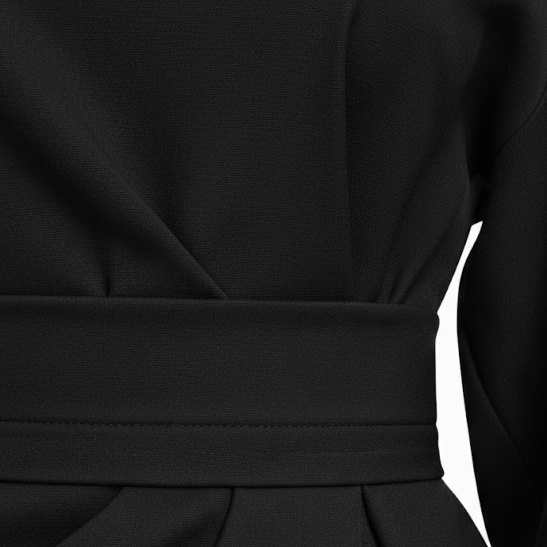 High-waisted A-line wrap midi dress with batwing kimono sleeves and waist tie