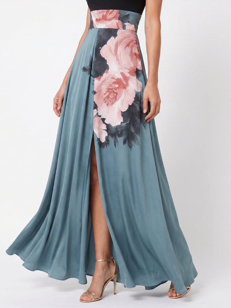 Olympas | Abito Maxi con Corpino Halter e Gonna Floreale