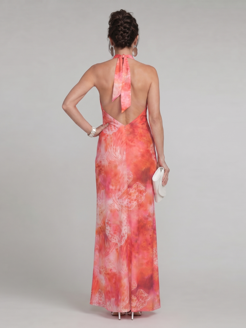 Coraline | Vestito Maxi con Scollo Halter e Motivo Stampato