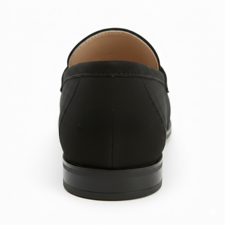 Patent leather pointed-toe dress loafers with gold-tone metal buckle