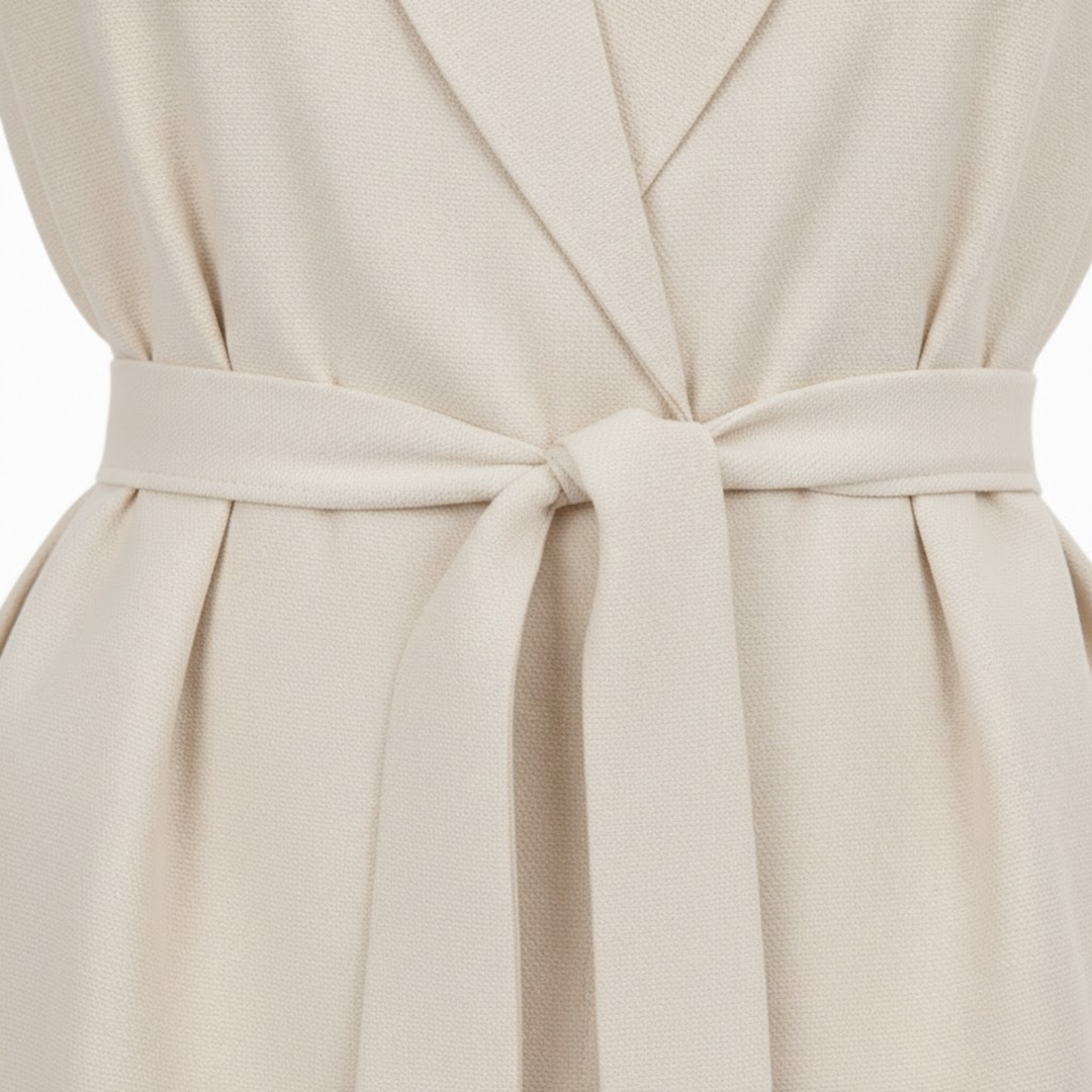 Sleeveless vest and wide-leg pants set with turn-down collar and tie waist belt