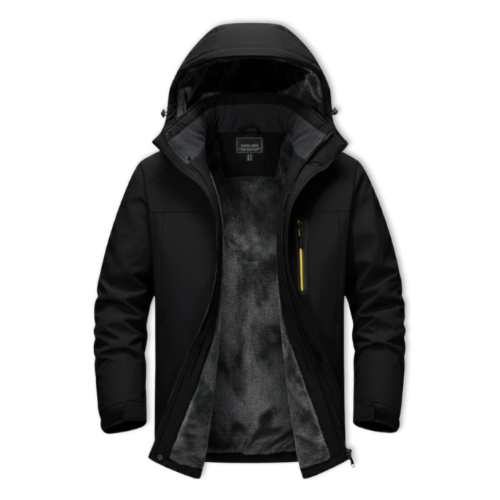 Men's fleece-lined waterproof winter parka in black