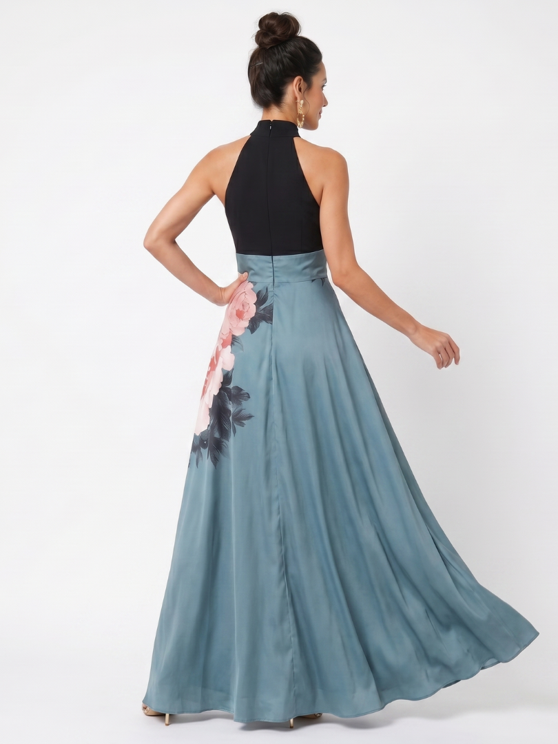 Olympas | Abito Maxi con Corpino Halter e Gonna Floreale
