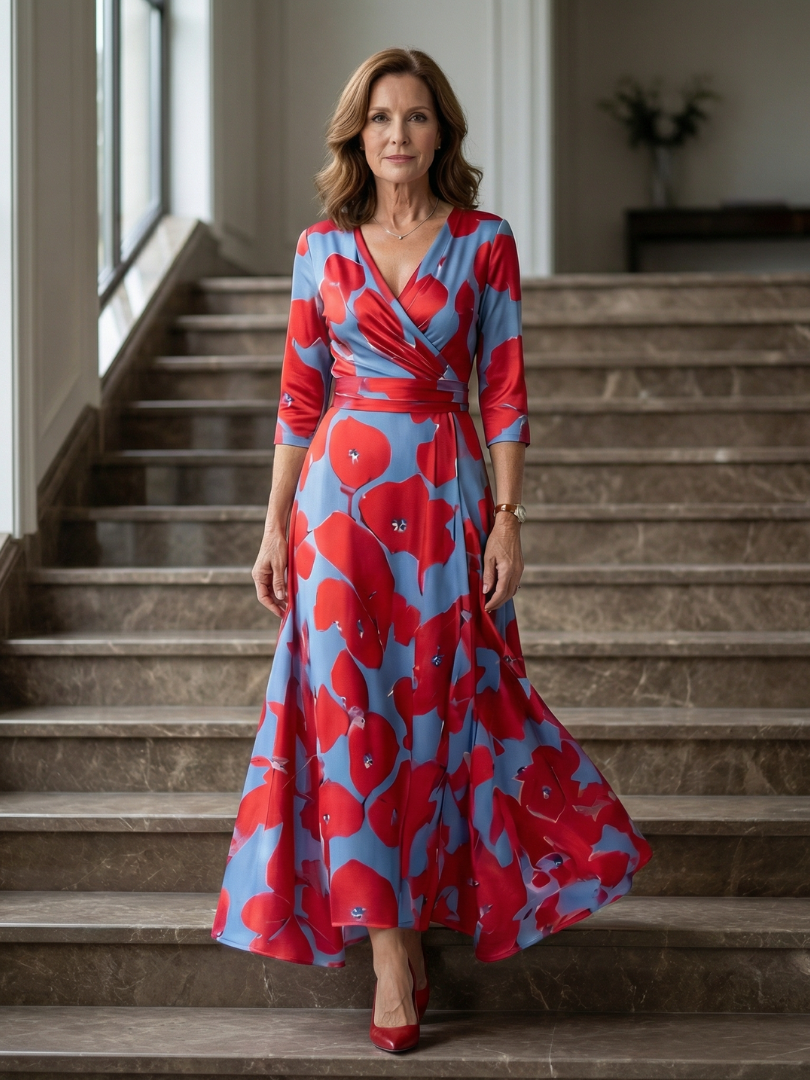 Celine | Abito Midi con Collo Incrociato