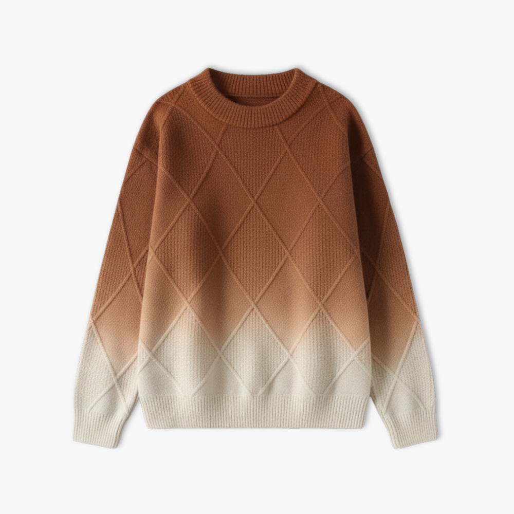 Men's gradient knit loose fit round neck pullover sweater with long sleeves