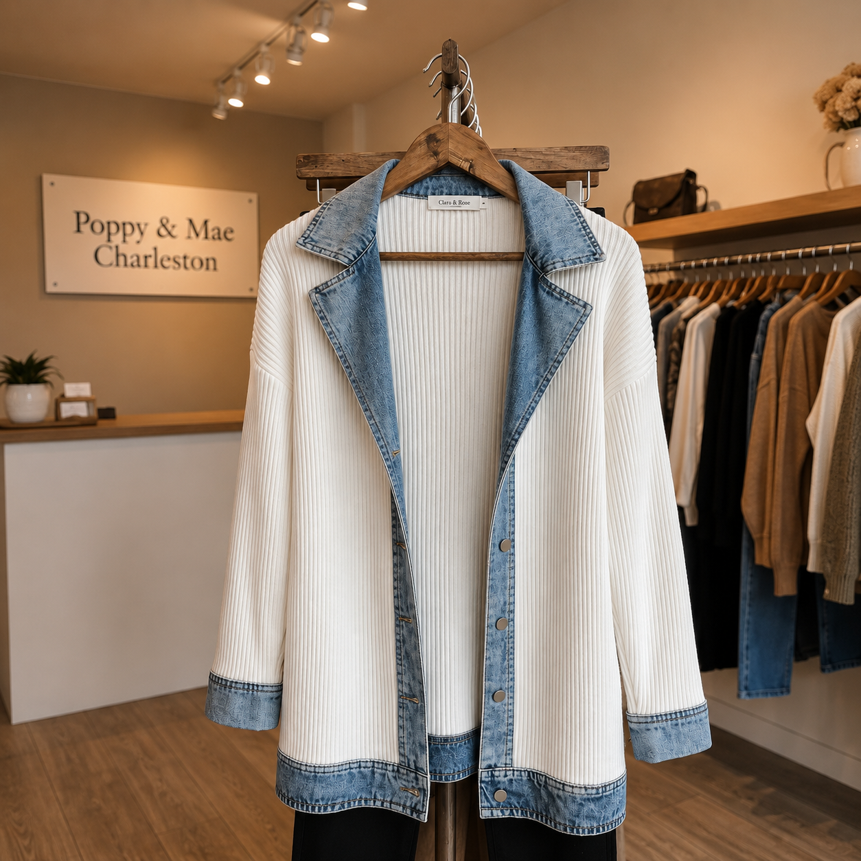 Alina™ | Giacca in Maglia con Rifiniture in Denim Elegante