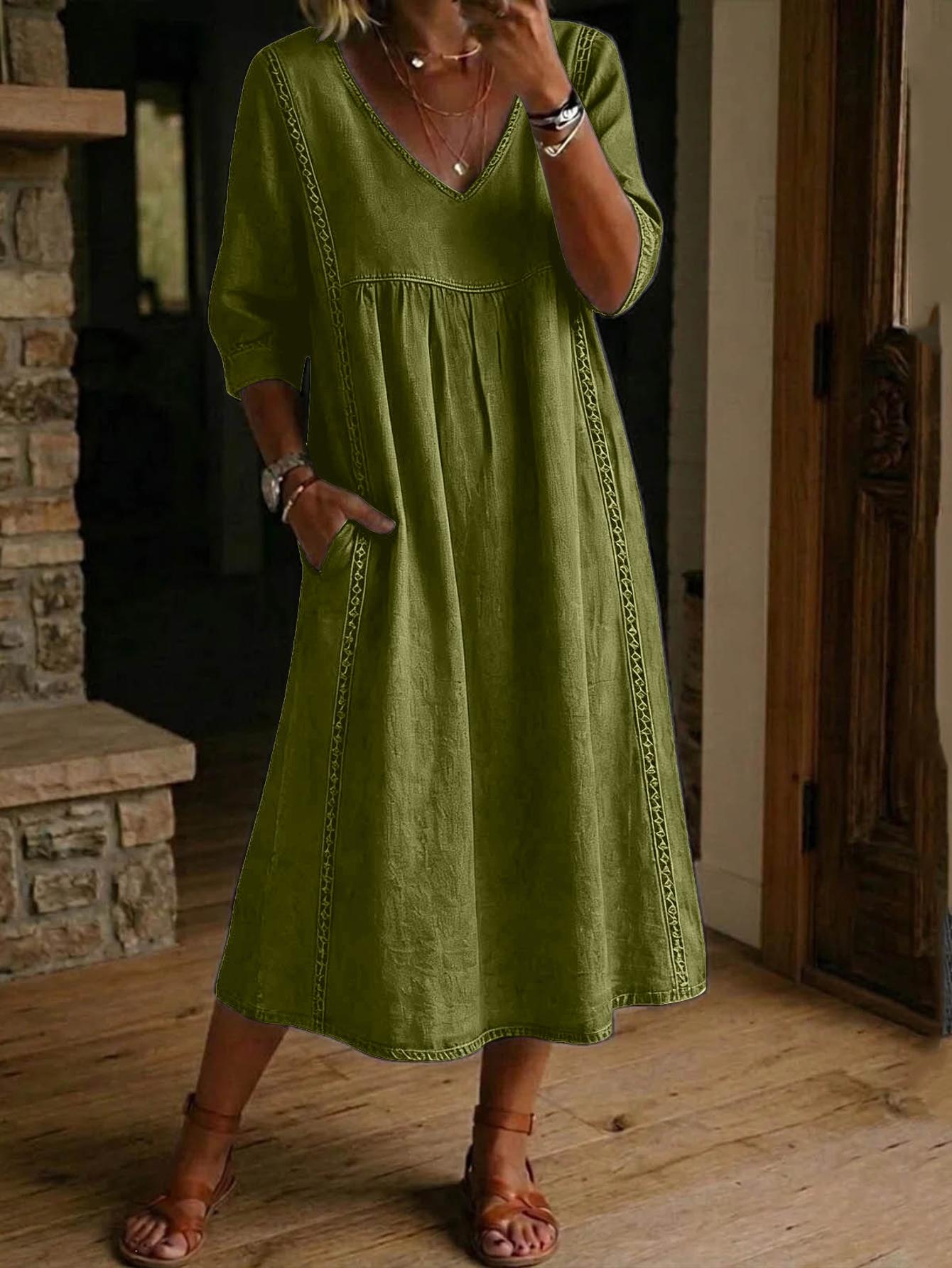Carmen | Elegante Abito Maxi Leggero con Maniche Arricciate 3/4