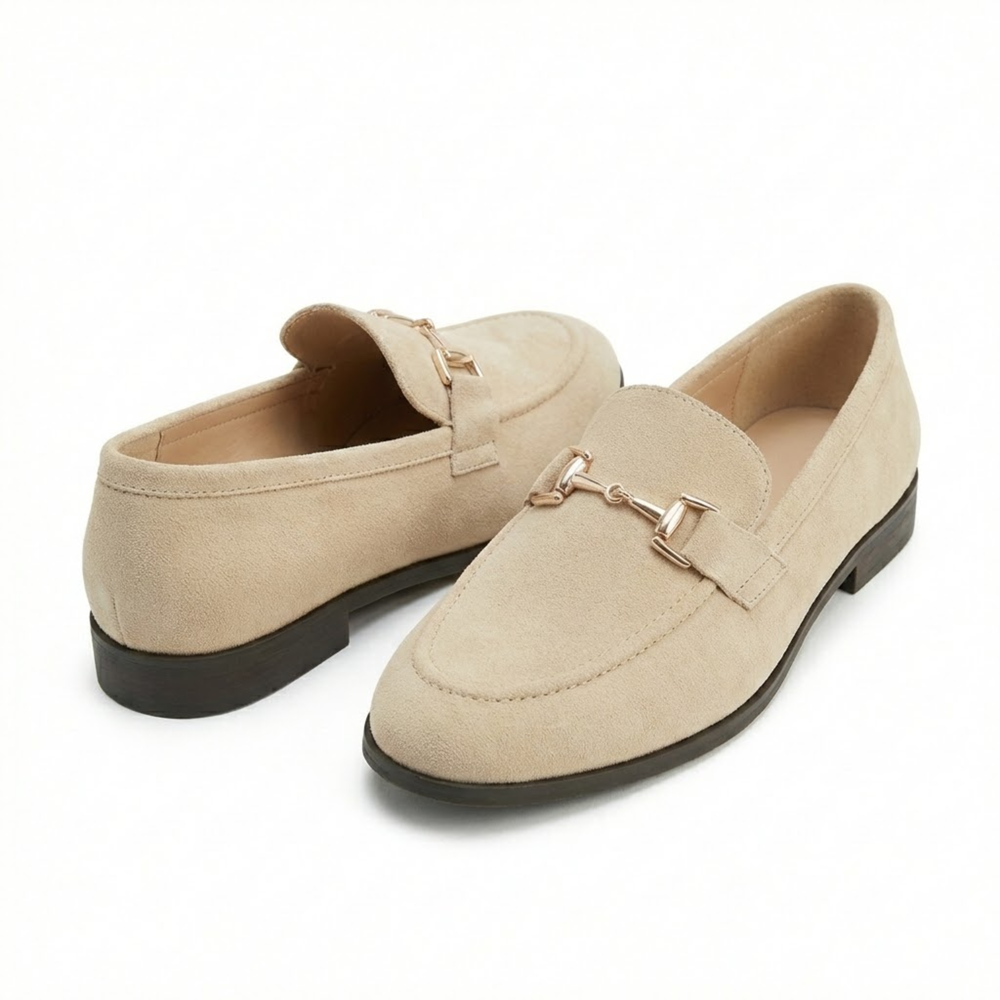Patent leather pointed-toe dress loafers with gold-tone metal buckle