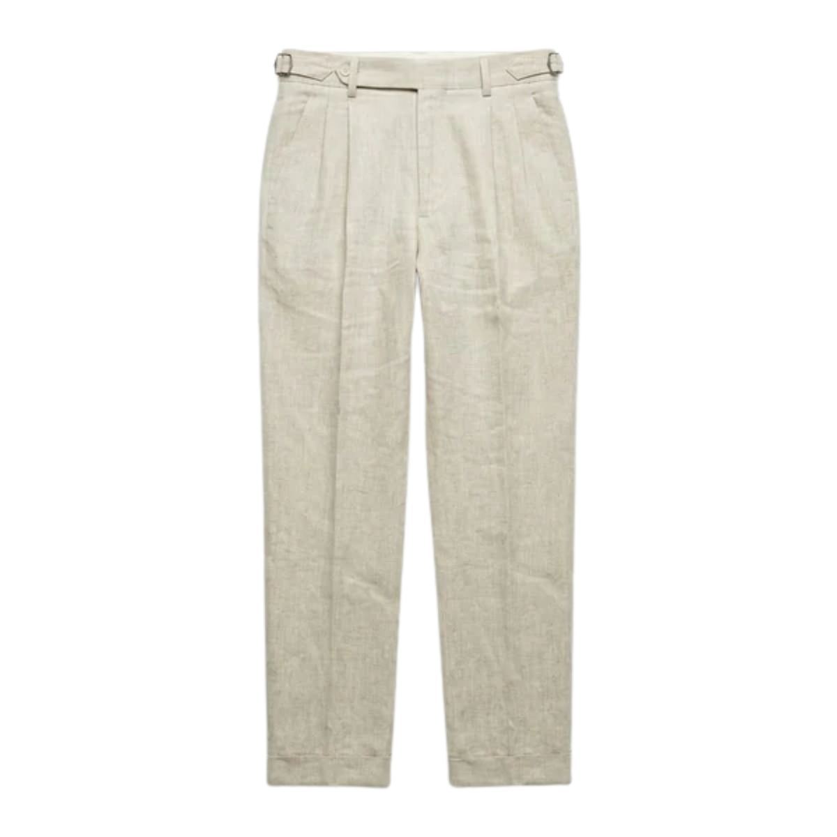 Men's tailored linen trousers with double pleats and turn-up cuffs in beige
