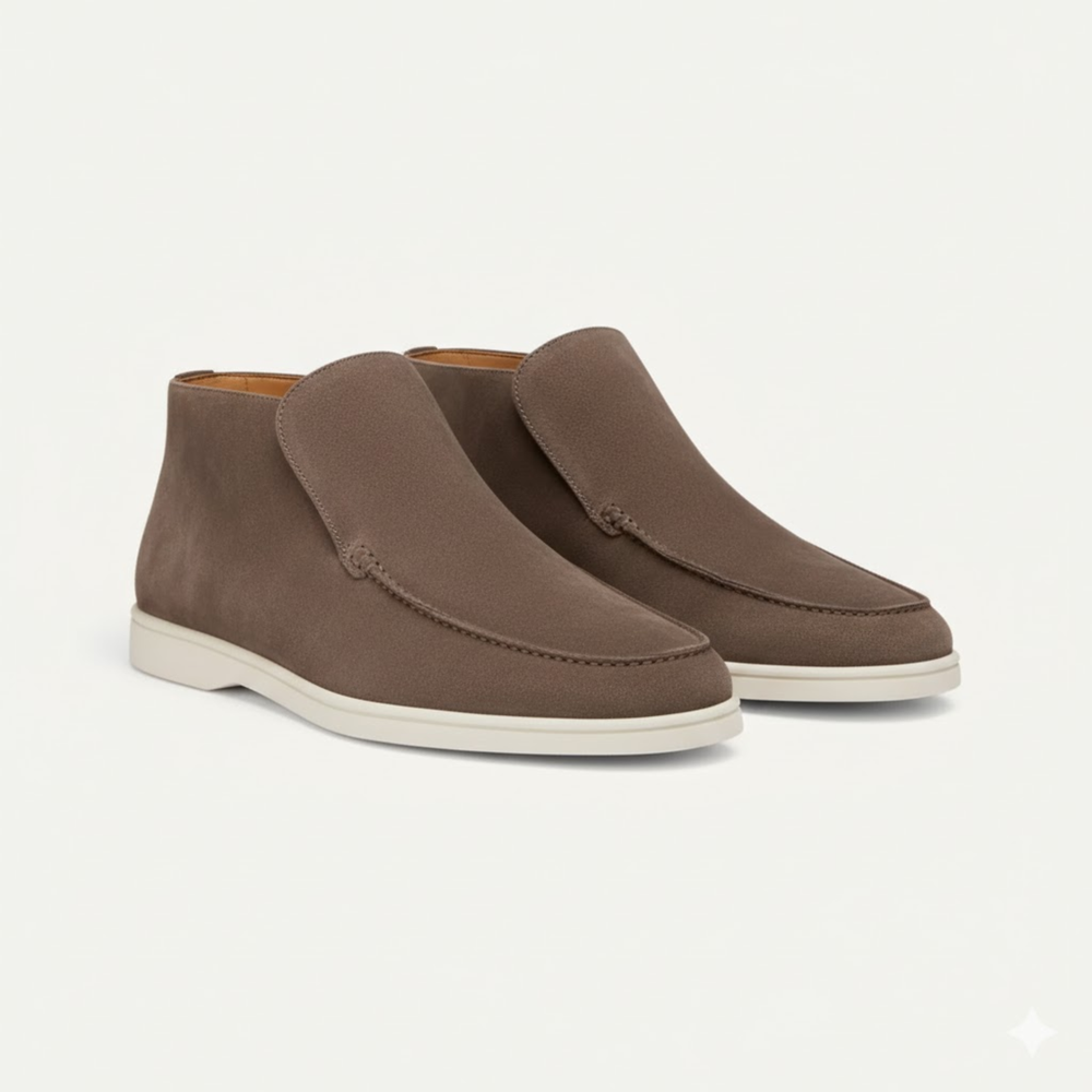Chocolate suede men's lace-up driving loafers with rubber outsole