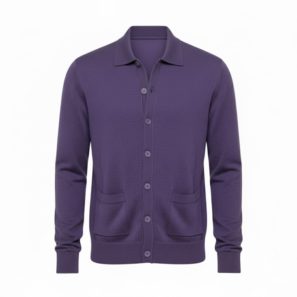 Men's knit single-breasted cardigan jacket with turn-down lapel collar