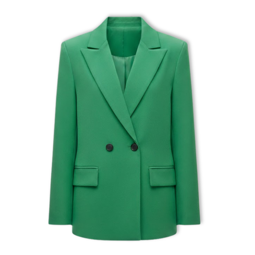 Women's double-breasted blazer with notched lapel and loose fit in a solid color