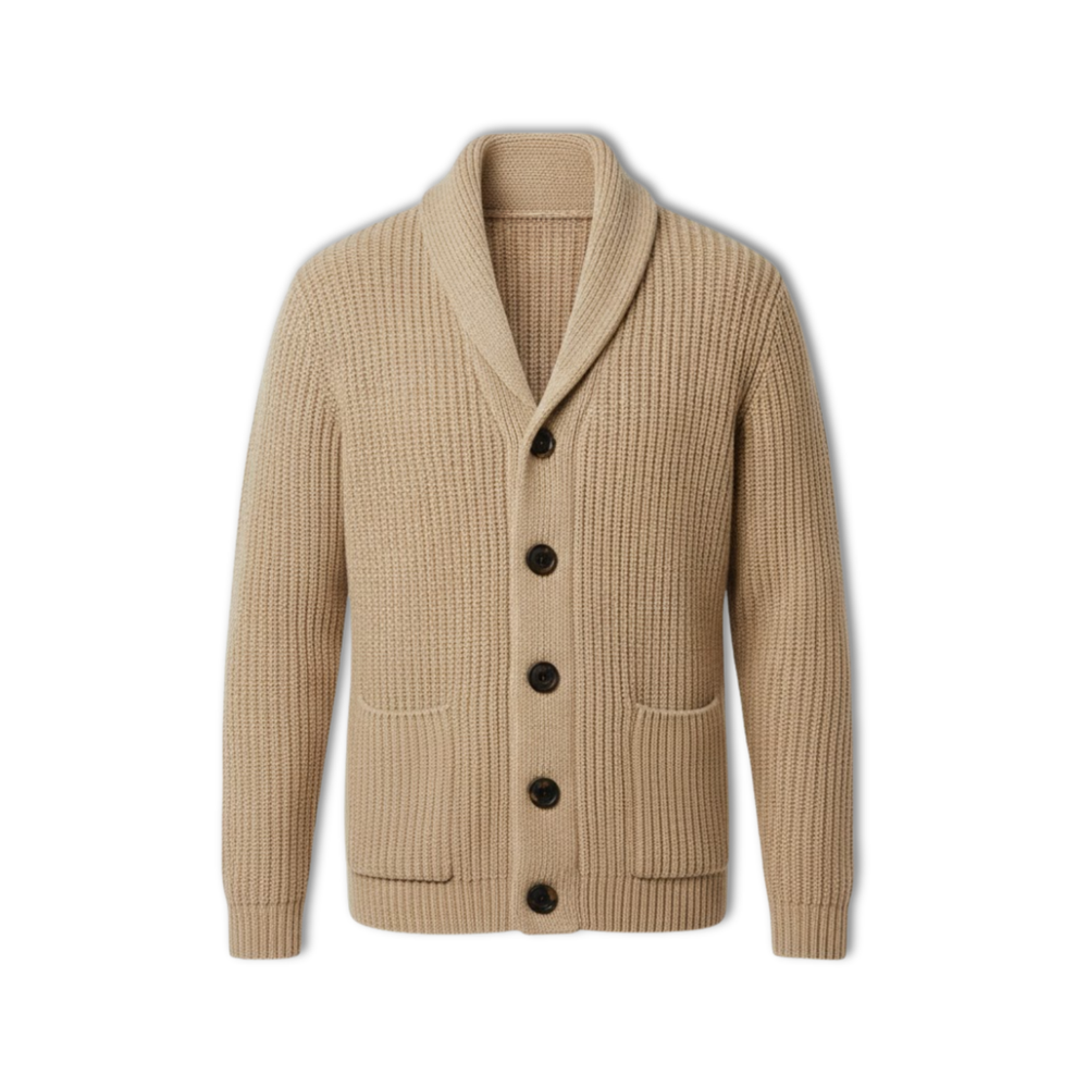 Men's slim fit shawl collar button-up knit cardigan sweater