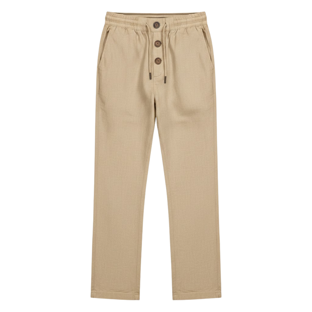 Men's drawstring straight-leg casual trousers with elastic waist and side pockets