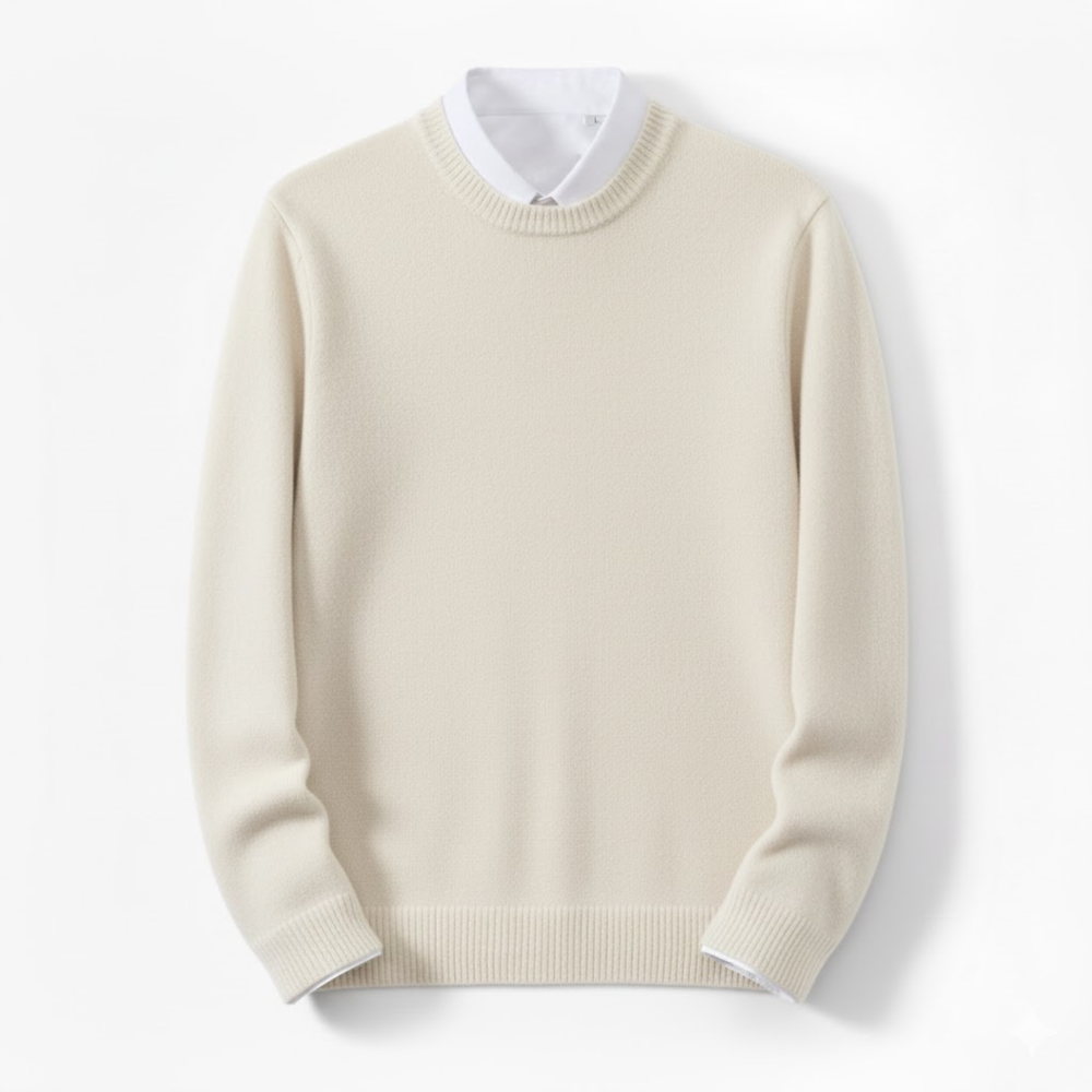Men's oversized cashmere-blend O-neck knit pullover in a relaxed loose fit