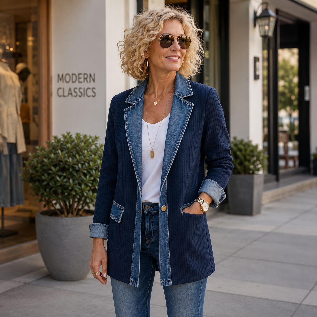 Alina™ | Giacca in Maglia con Rifiniture in Denim Elegante