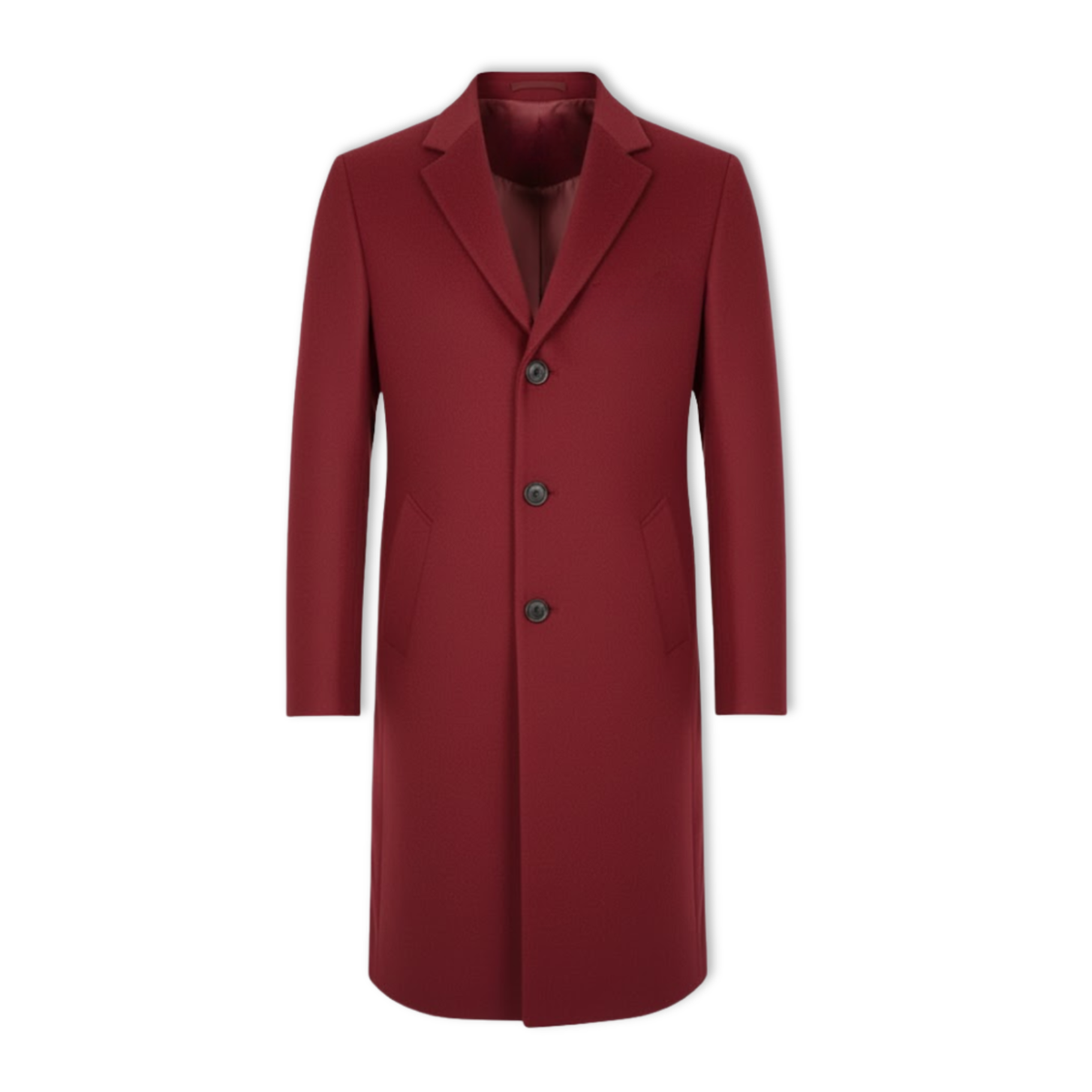 Men's long slim wool-blend windbreaker coat in a solid color