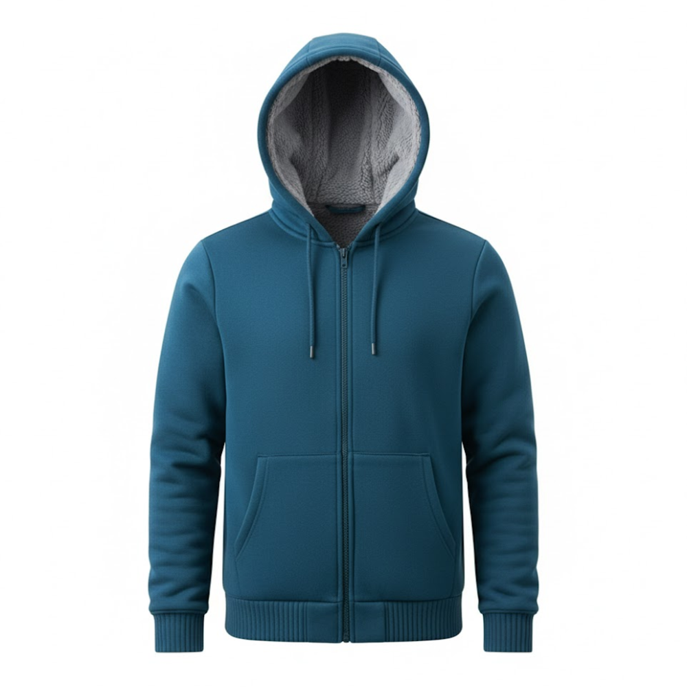 Men's fleece-lined zip-up hooded sweatshirt jacket in a relaxed oversized fit