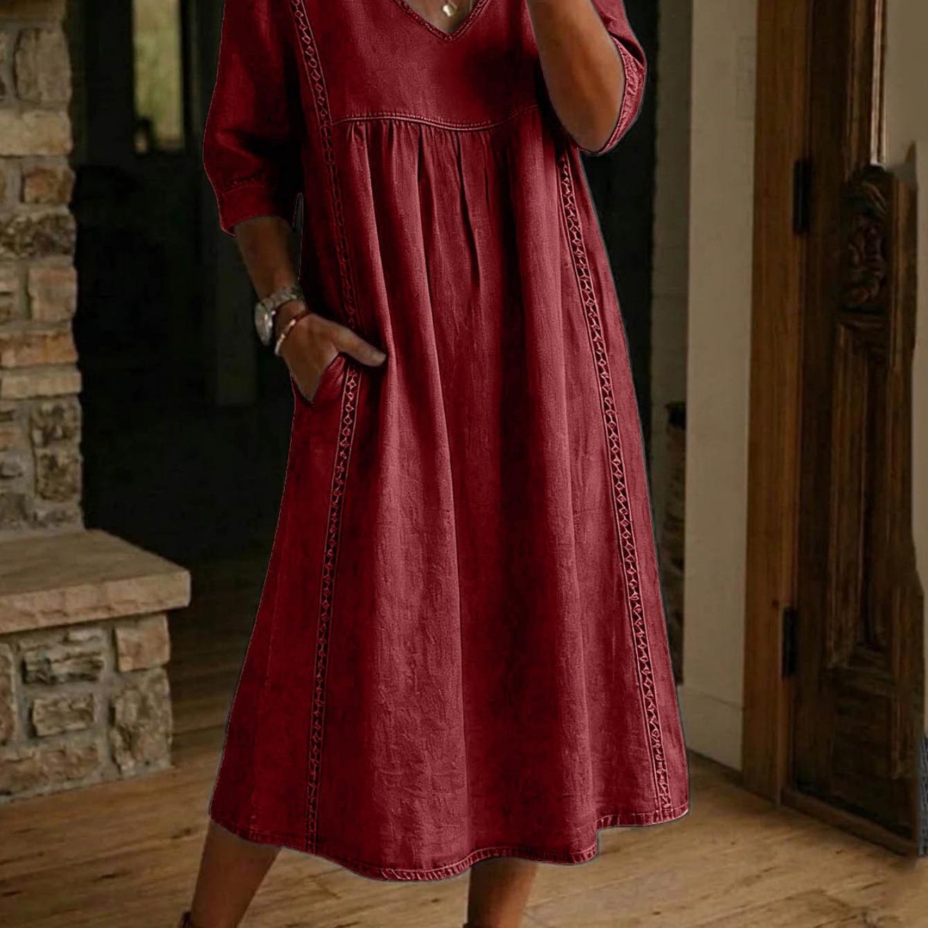 Carmen | Elegante Abito Maxi Leggero con Maniche Arricciate 3/4