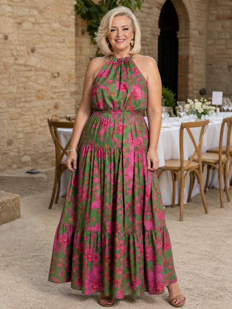 Rowen | Vestito Midi con Collo Halter Drappeggiato