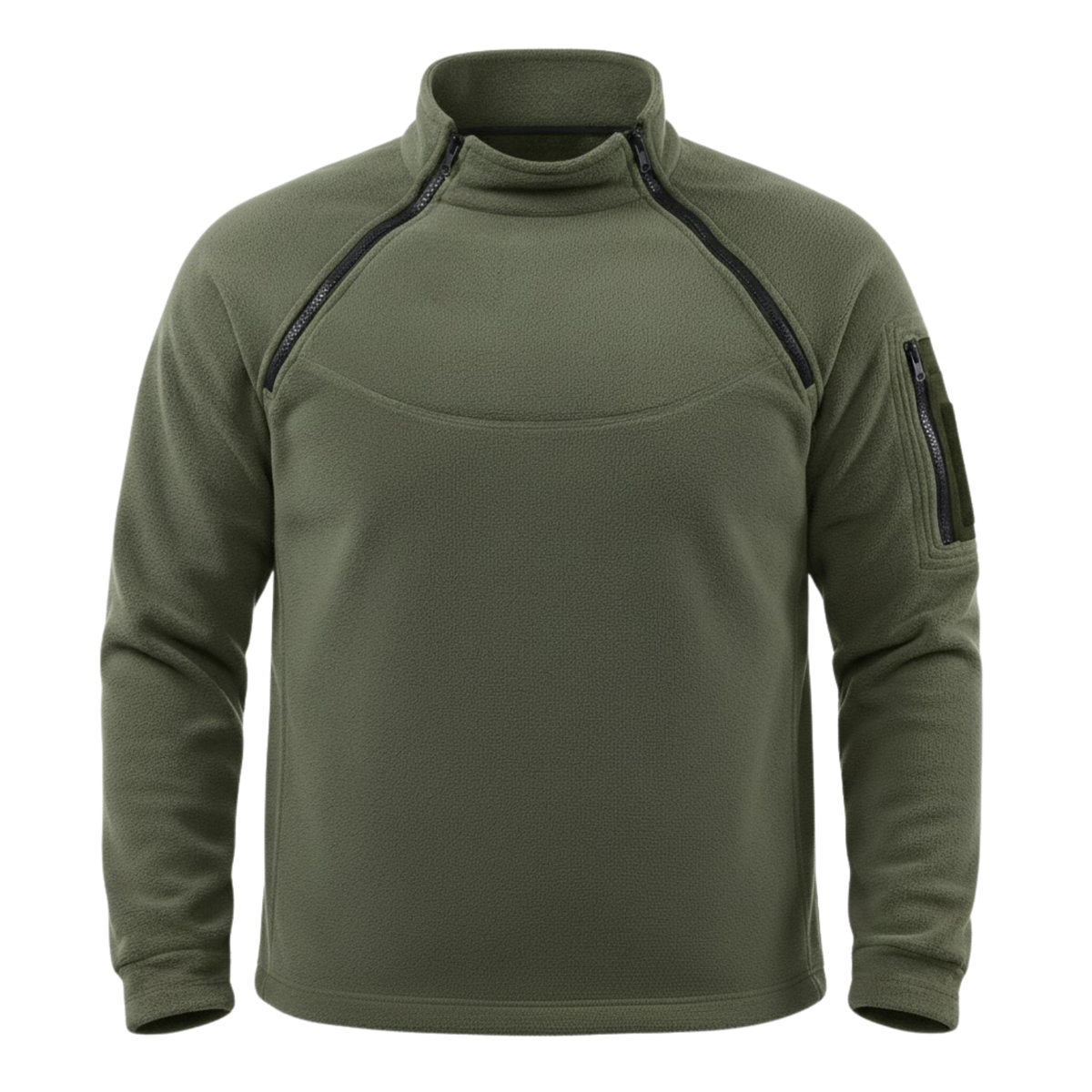 Men's tactical polar fleece full-zip jacket shown in gray, black, khaki and army-green