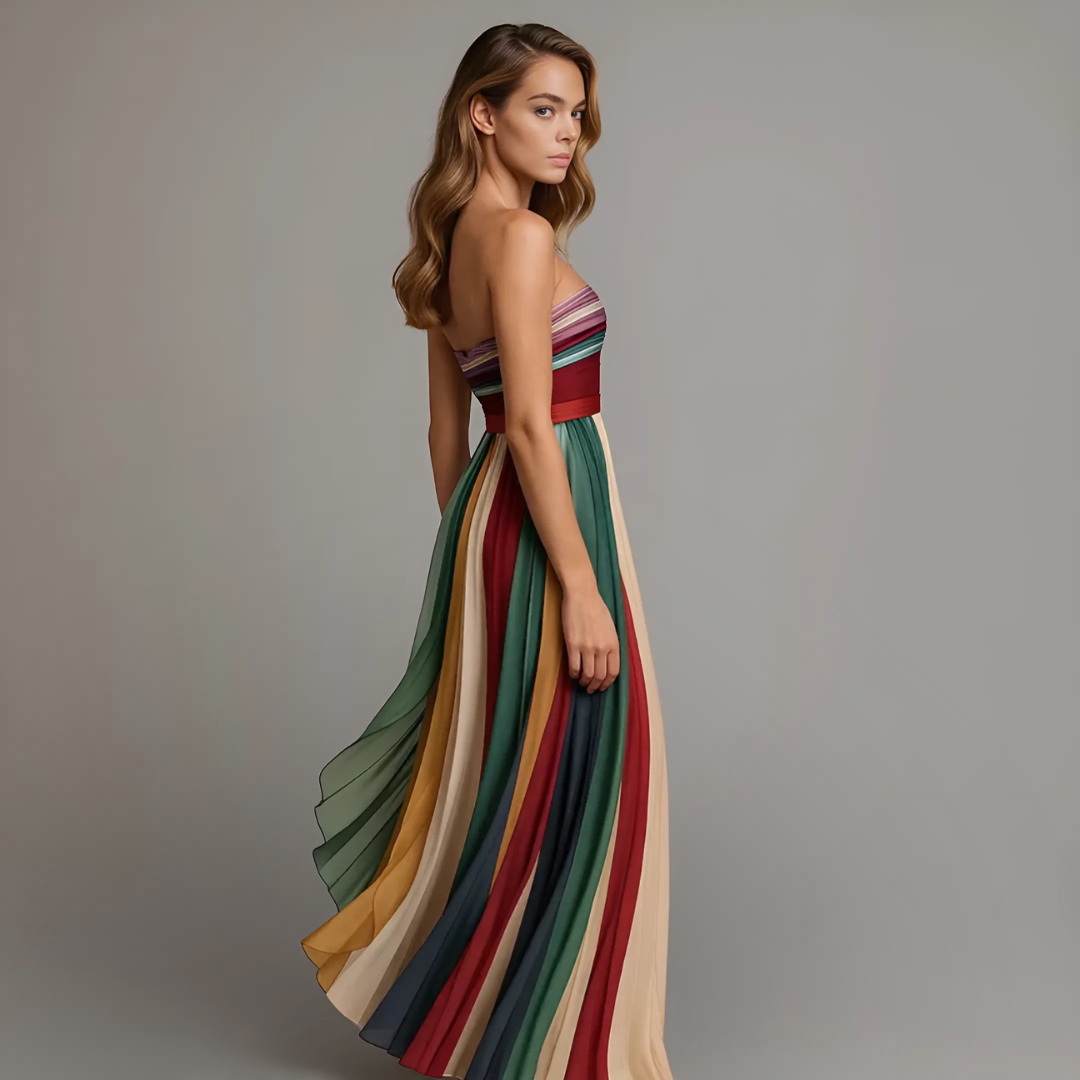 Judith™ | Abito estivo maxi senza spalline colorato e plissettato per donna
