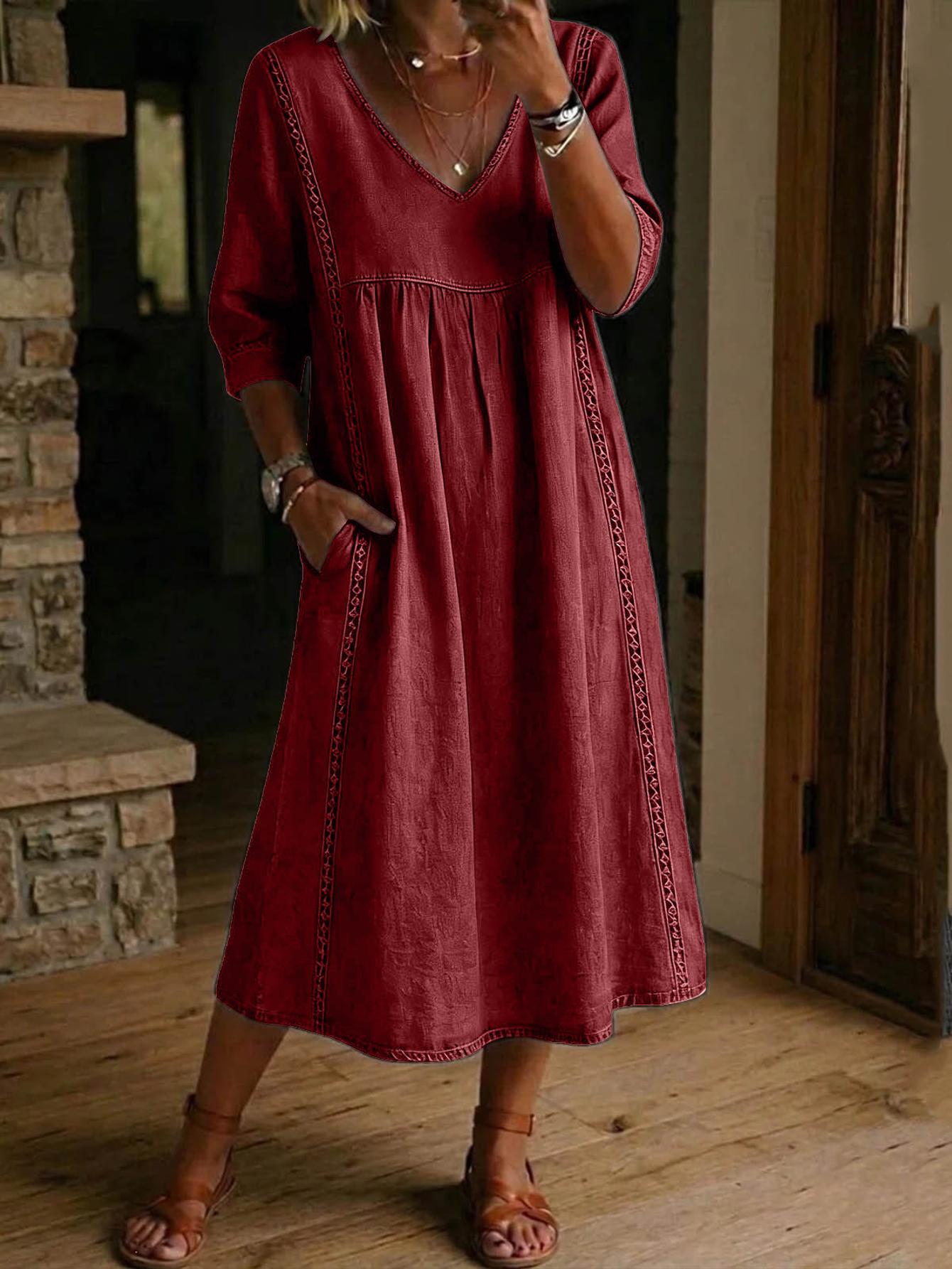 Carmen | Elegante Abito Maxi Leggero con Maniche Arricciate 3/4