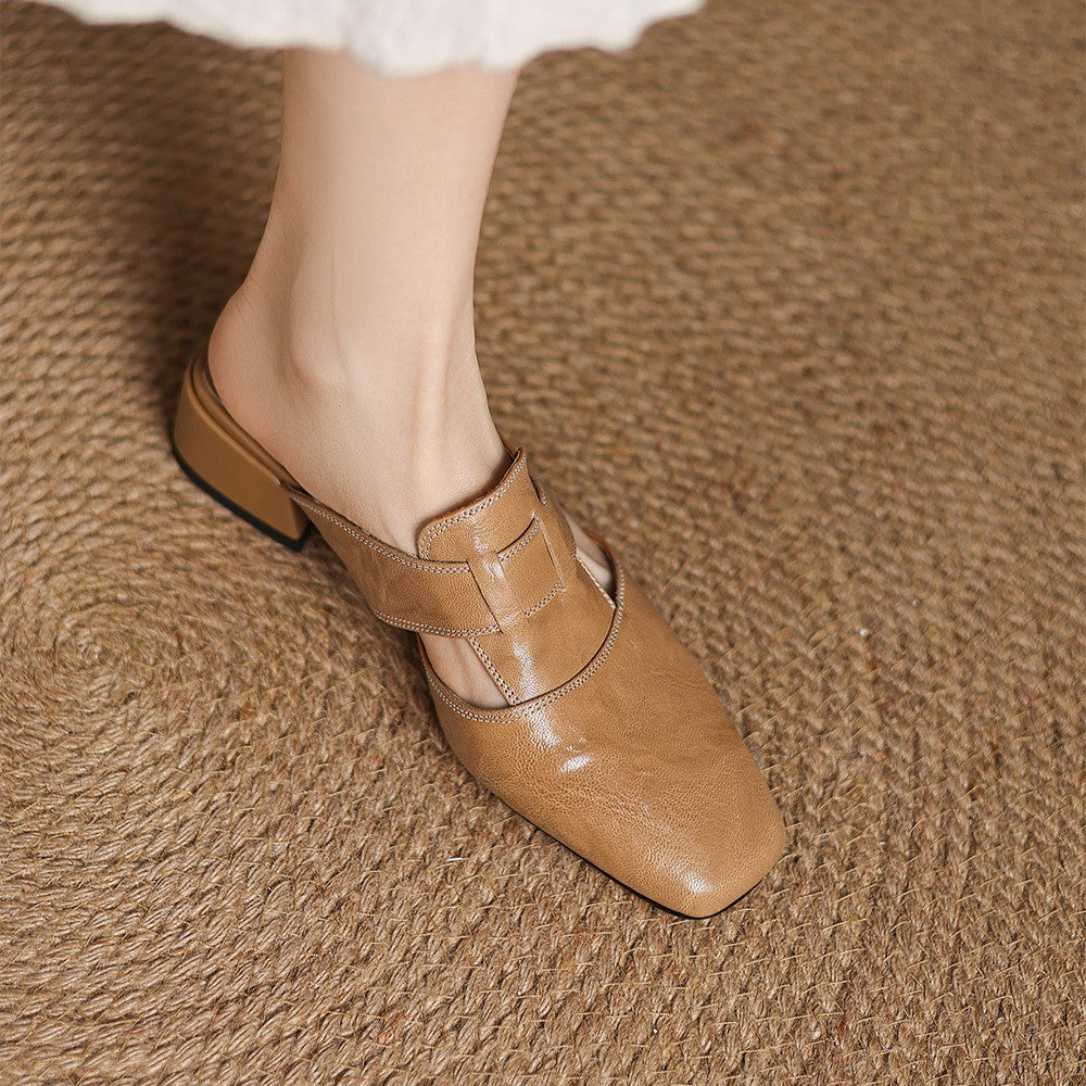 Mule in Pelle con Punta Quadrata Rosel