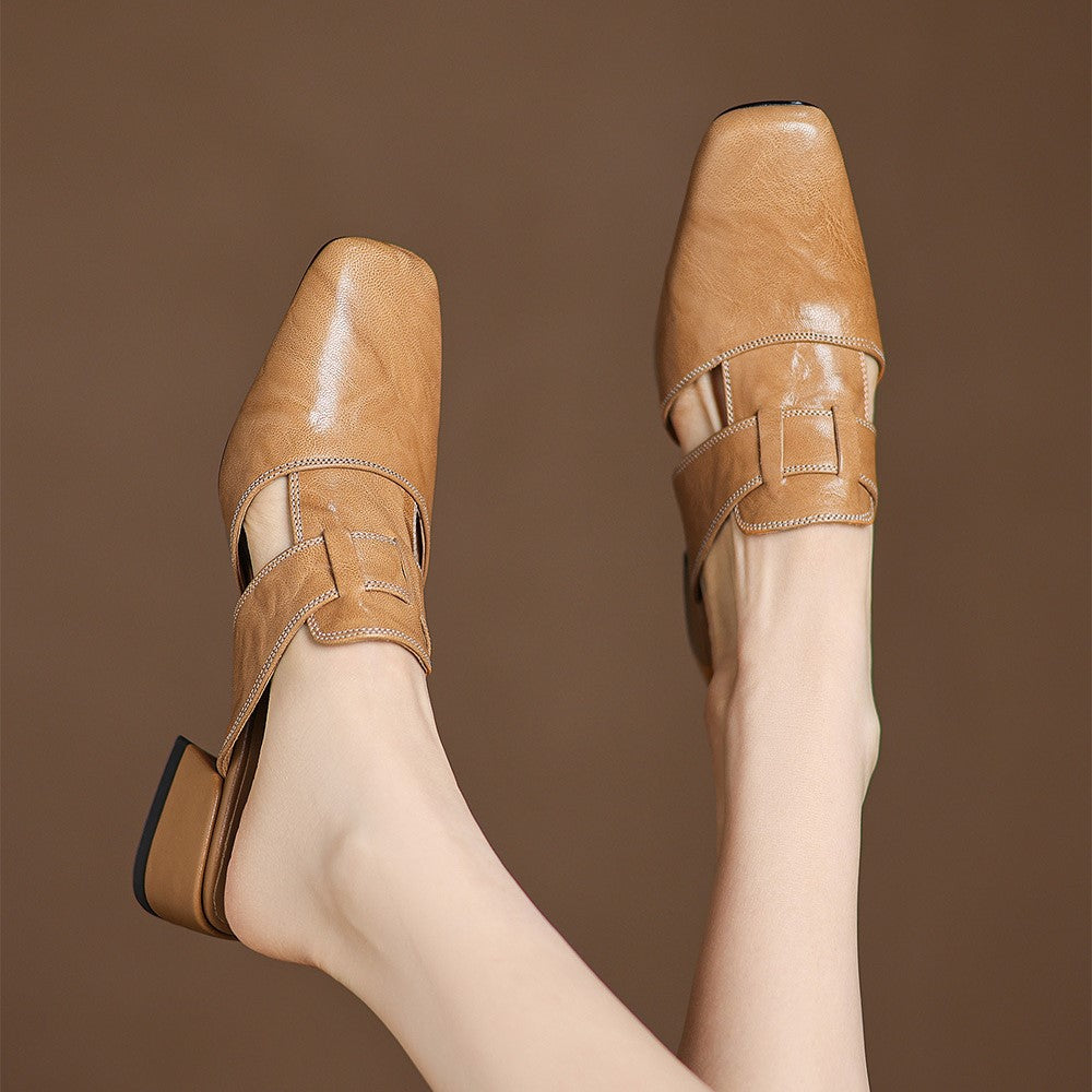 Mule in Pelle con Punta Quadrata Rosel