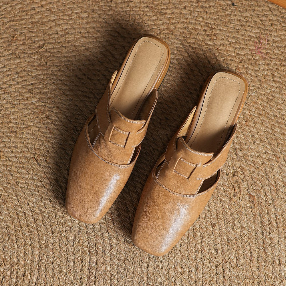 Mule in Pelle con Punta Quadrata Rosel