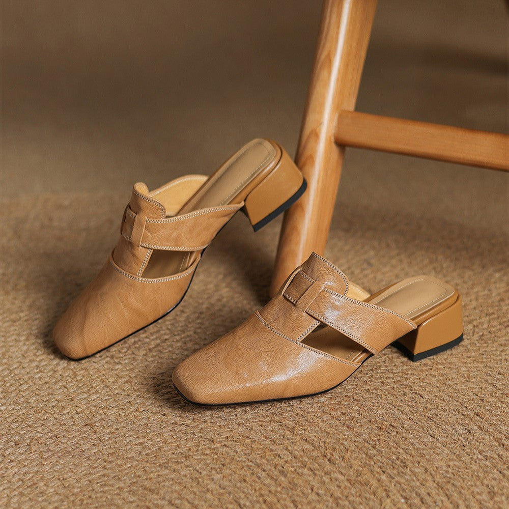 Mule in Pelle con Punta Quadrata Rosel