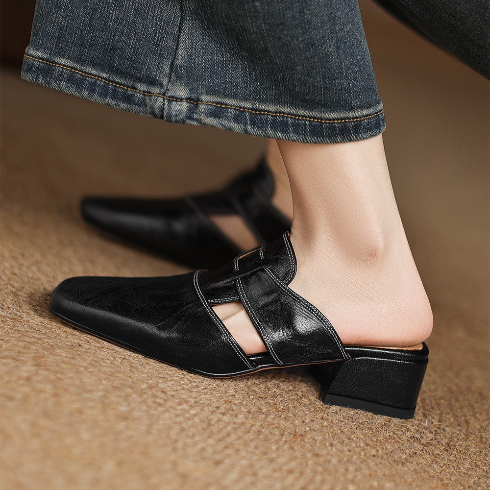 Mule in Pelle con Punta Quadrata Rosel