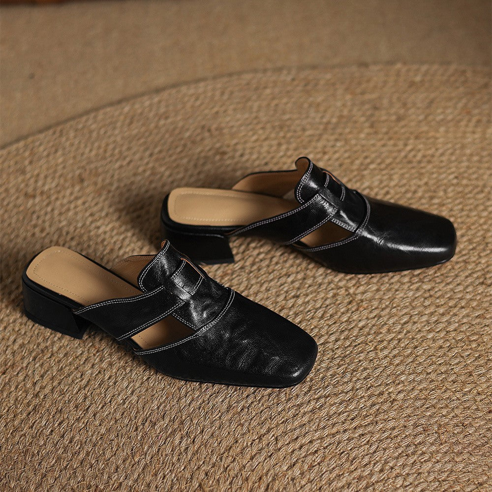 Mule in Pelle con Punta Quadrata Rosel