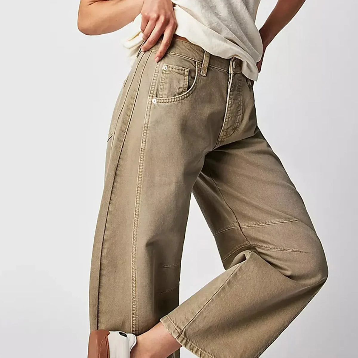 Women's relaxed barrel-leg high-waist denim jeans shown in multiple colors