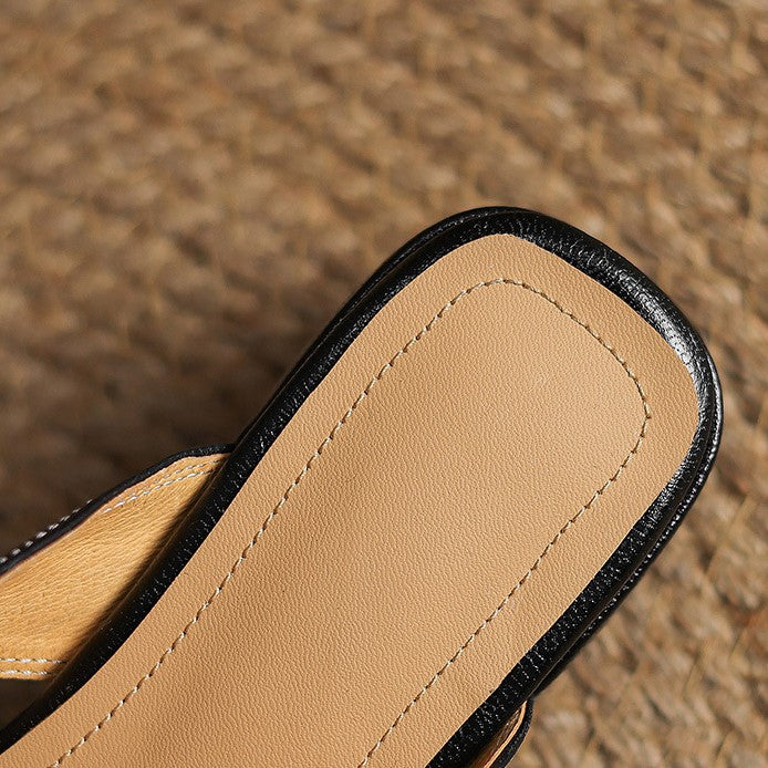 Mule in Pelle con Punta Quadrata Rosel