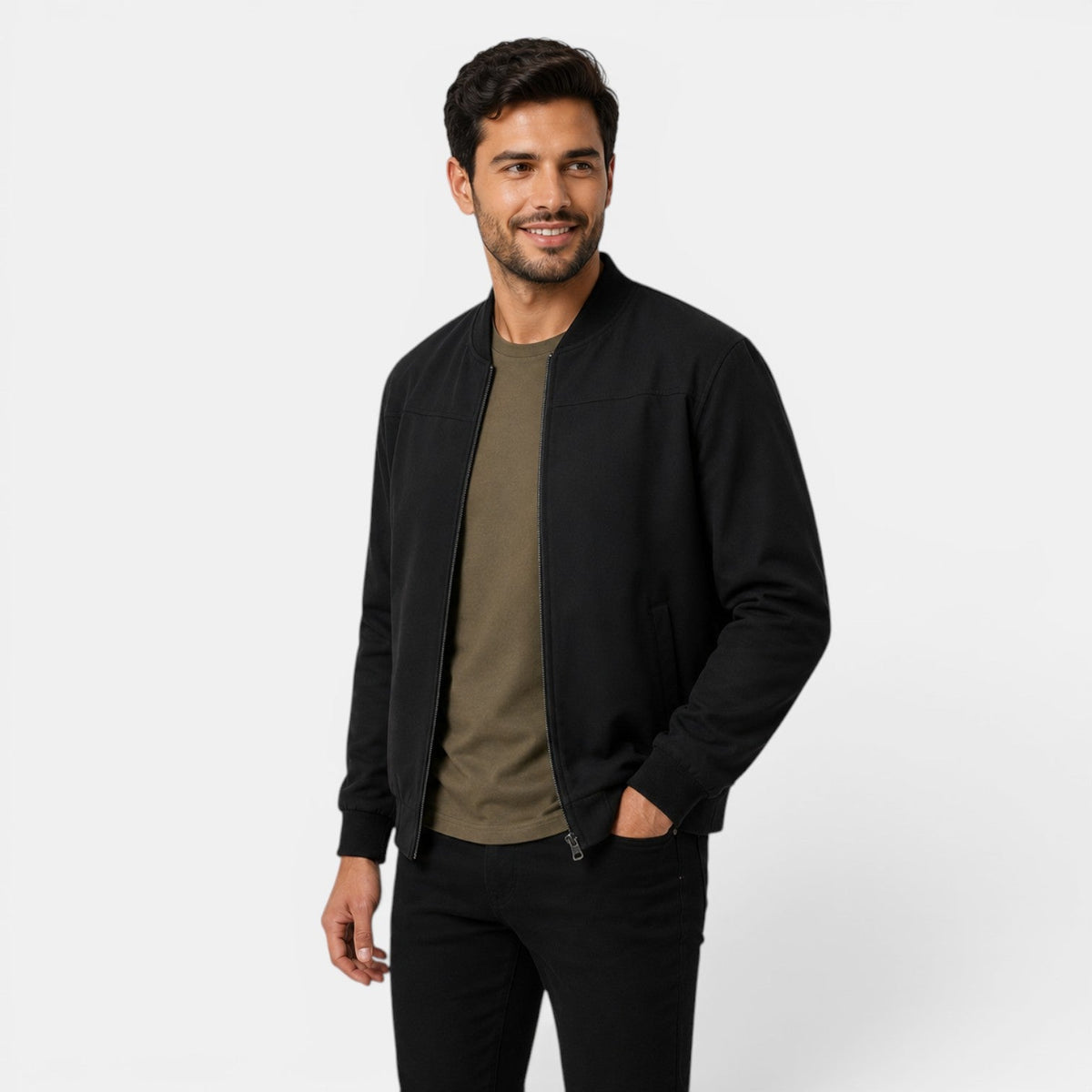 Men's lightweight bomber jacket in a clean, minimalist everyday silhouette