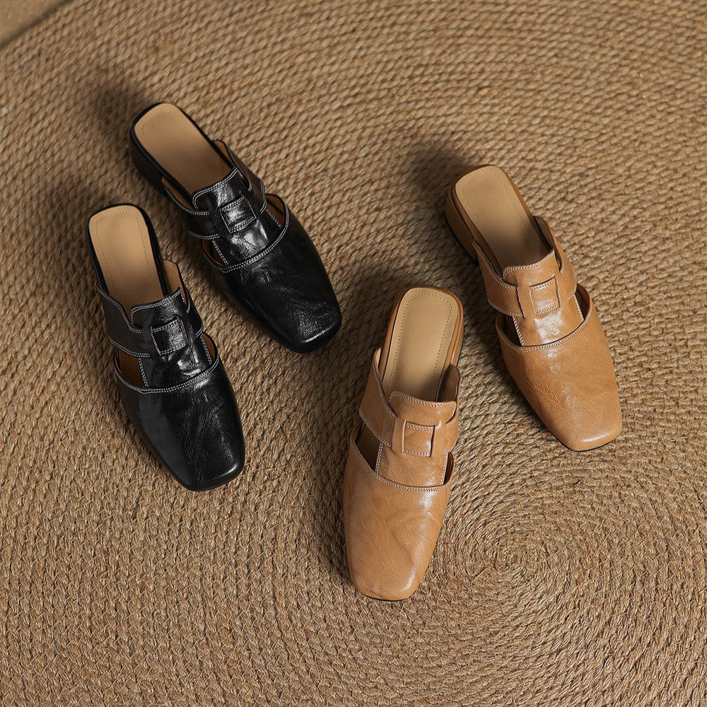 Mule in Pelle con Punta Quadrata Rosel