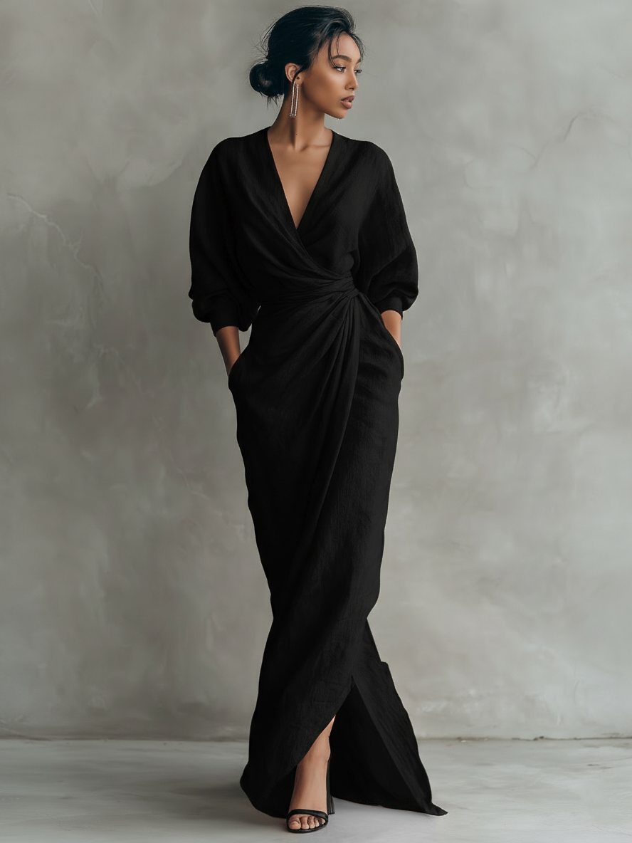 Kate | Vestito Maxy in Lino Mistoa con Scollo a V per Donna