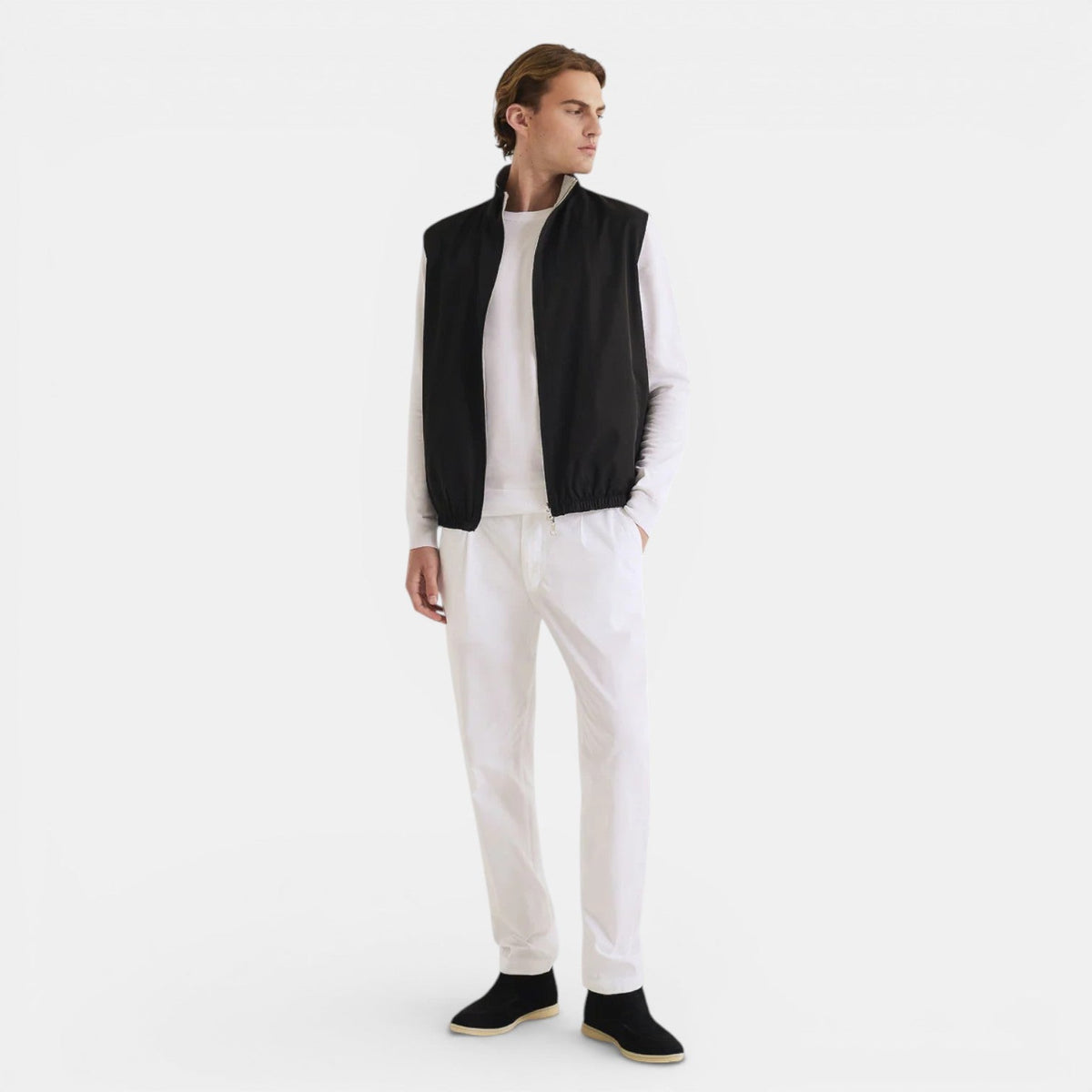 Men's black classic reversible bodywarmer vest shown as a layering piece