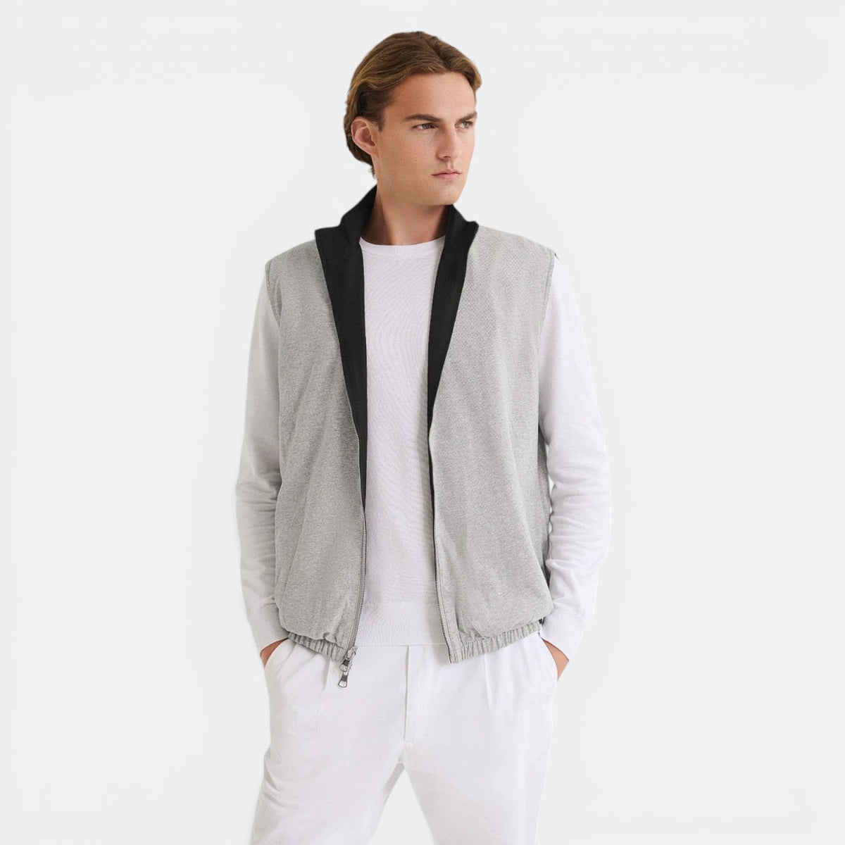 Men's black classic reversible bodywarmer vest shown as a layering piece