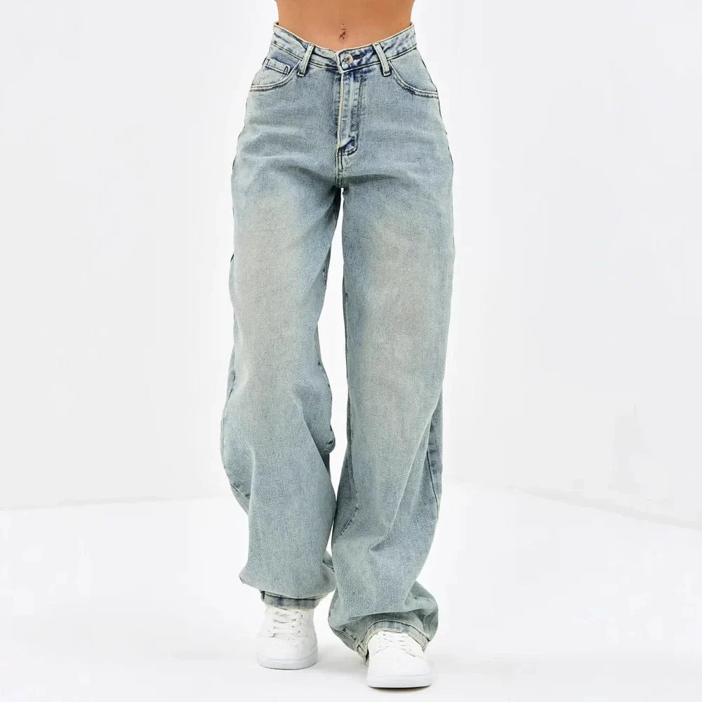 Women's light blue relaxed-fit baggy wide-leg jeans